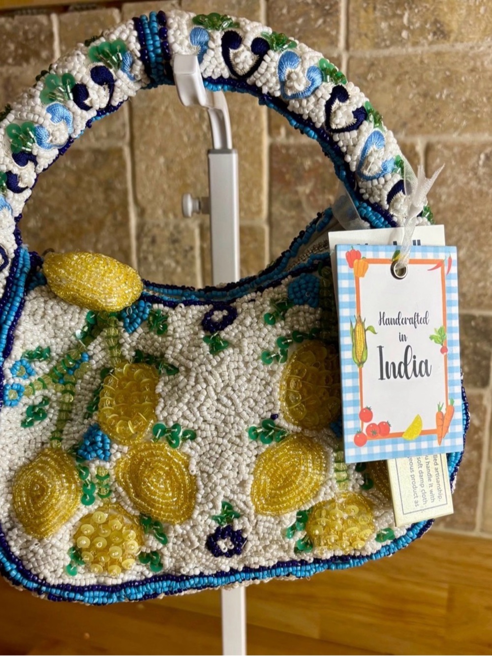 Handcrafted Yellow & White Beaded Mini Bag - Women Bags